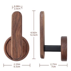 Wood Wall Hooks Adhesive Hooks Hair Hoop Holders Extended Natural Wooden Hooks for Hanging Hair Rings, Headbands, Scarves, Towels, Coat, Keys, Bags in Bathroom and Bedrooms (Black Walnut Wood)