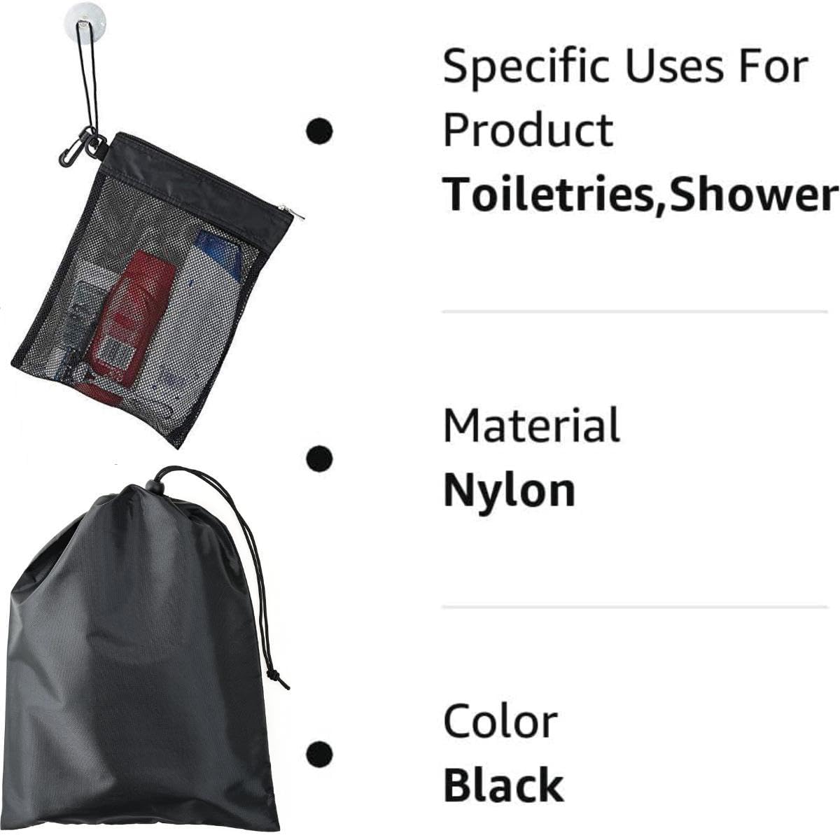 VUFVOID Shower Bag Tote, Mesh Shower Bag ，Portable Organizer, Compact and Lightweight With Suction Cup, Cord for Hanging, Zipper and Drawstring Pouch(12”L x 9”W, 14”L x 10”W)