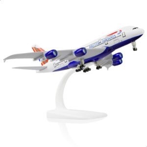 qiyumoke a380 british 1/300 die-cast metal airplane model -a380 sky jumbo a380 model plane with stand (7.5 inches long) for aviation enthusiast gift or display decorations