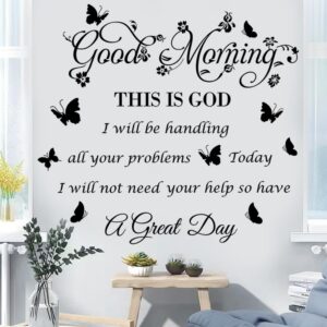 bible verse wall stickers inspirational quote good morning this is god wall decals religious wall stickers flower butterfly wall decal for bedroom, living room office bathroom wall decoration.