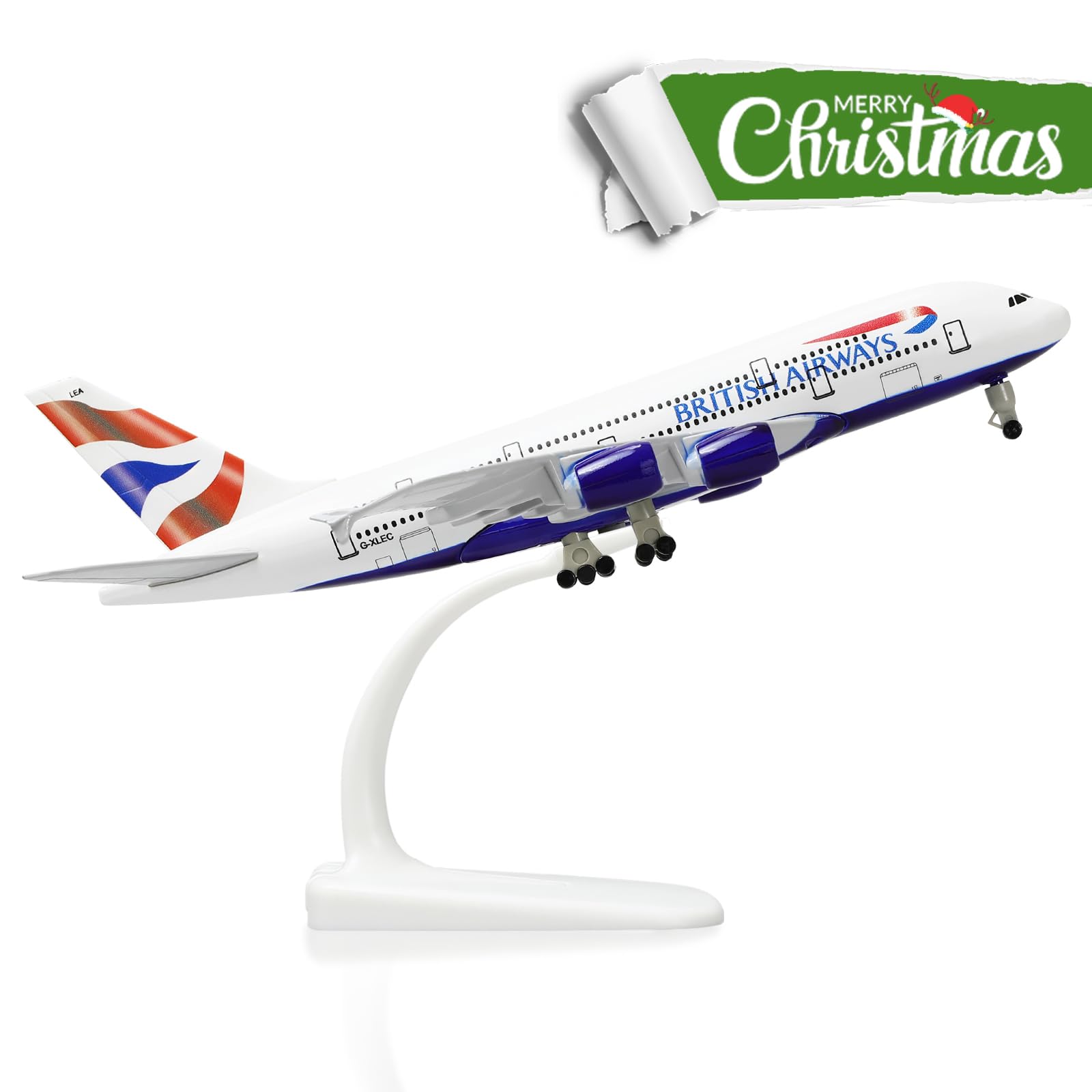 QIYUMOKE A380 British 1/300 Die-cast Metal Airplane Model -A380 Sky Jumbo a380 Model Plane with Stand (7.5 inches Long) for Aviation Enthusiast Gift or Display Decorations