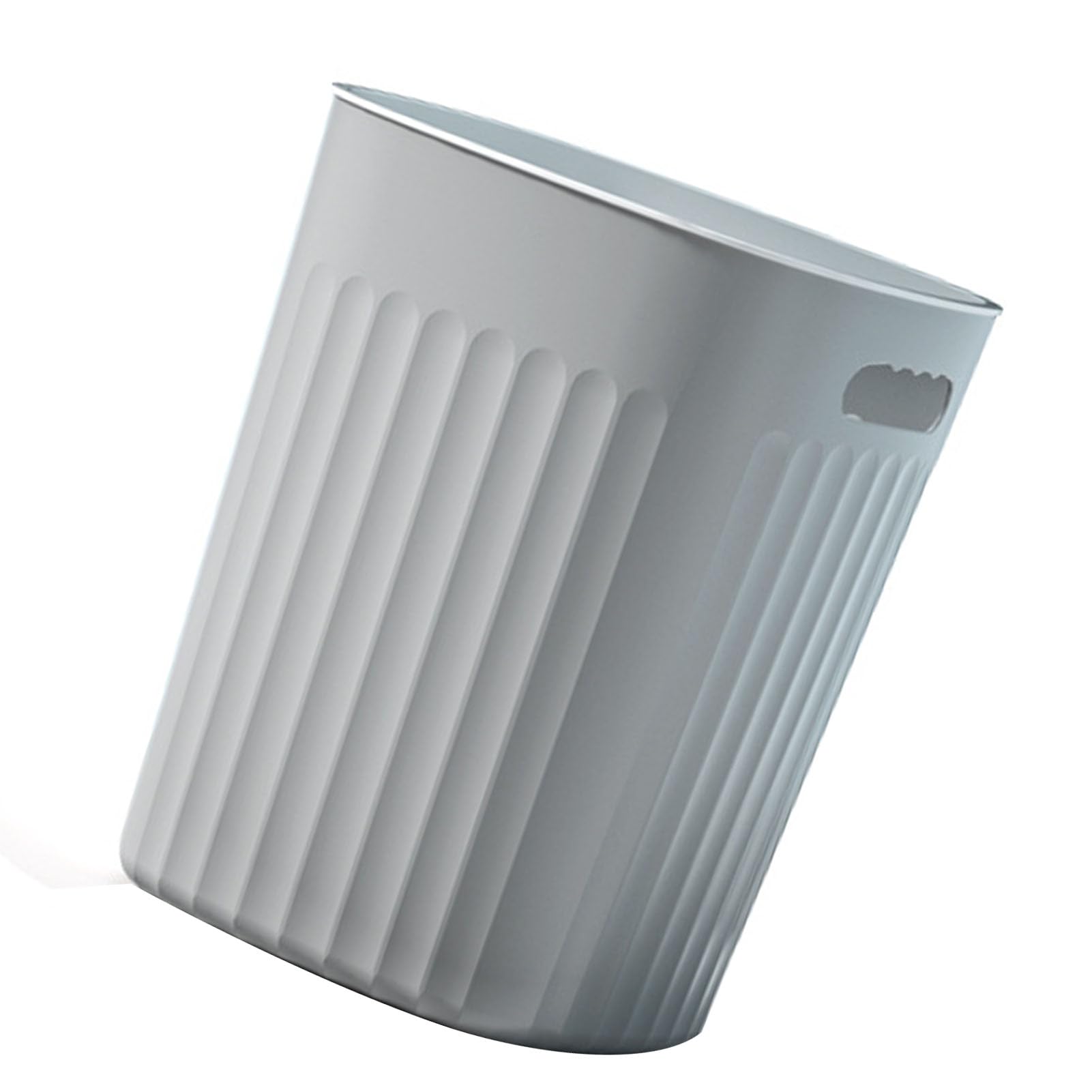 Garbage Bin Trash Wastebasket Small Trash Can Wastebasket Large Capacity Vertical Stripes Portable Handle Uncovered PP Trash Bin Wastebasket for Kitchen Living(Large 43x43cm/16.92x16.92in-Quiet Grey)