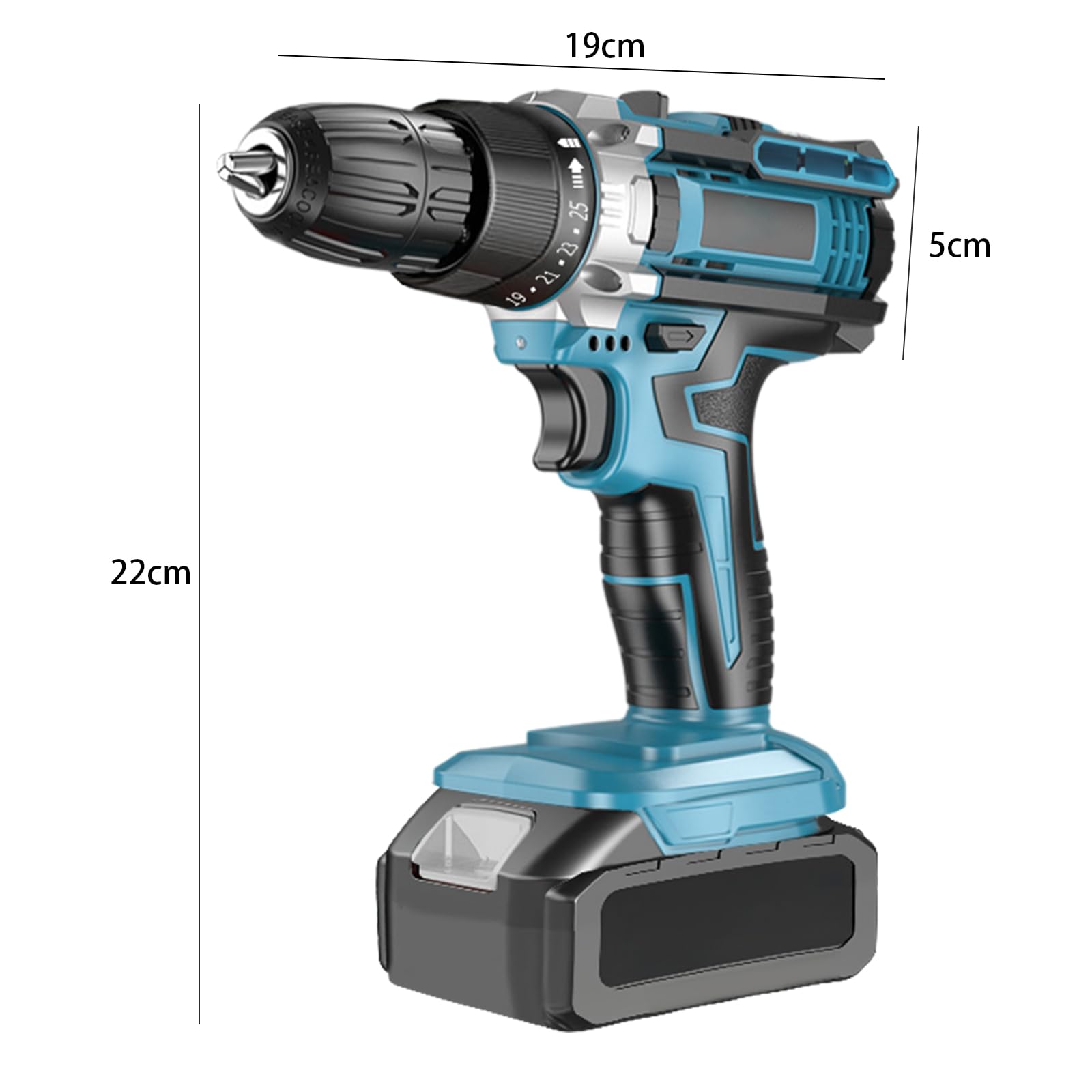 DEWIN Cordless Power Drill Set, 21V Electric Drill with Battery and Charger, 2 Variable Speed, 24 piece tool Portable Drill With tool box blue