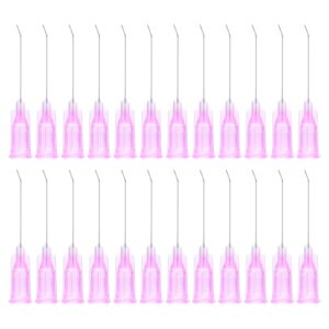 patikil 30ga x 1 inch dispensing needle tips, 24pcs stainless steel 45 degrees pre bent glue needle tube blunt tips with luer lock for glue oil applicator, purple