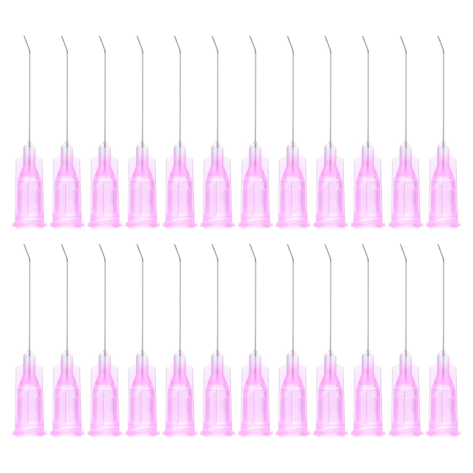 PATIKIL 30Ga x 1 Inch Dispensing Needle Tips, 24Pcs Stainless Steel 45 Degrees Pre Bent Glue Needle Tube Blunt Tips with Luer Lock for Glue Oil Applicator, Purple