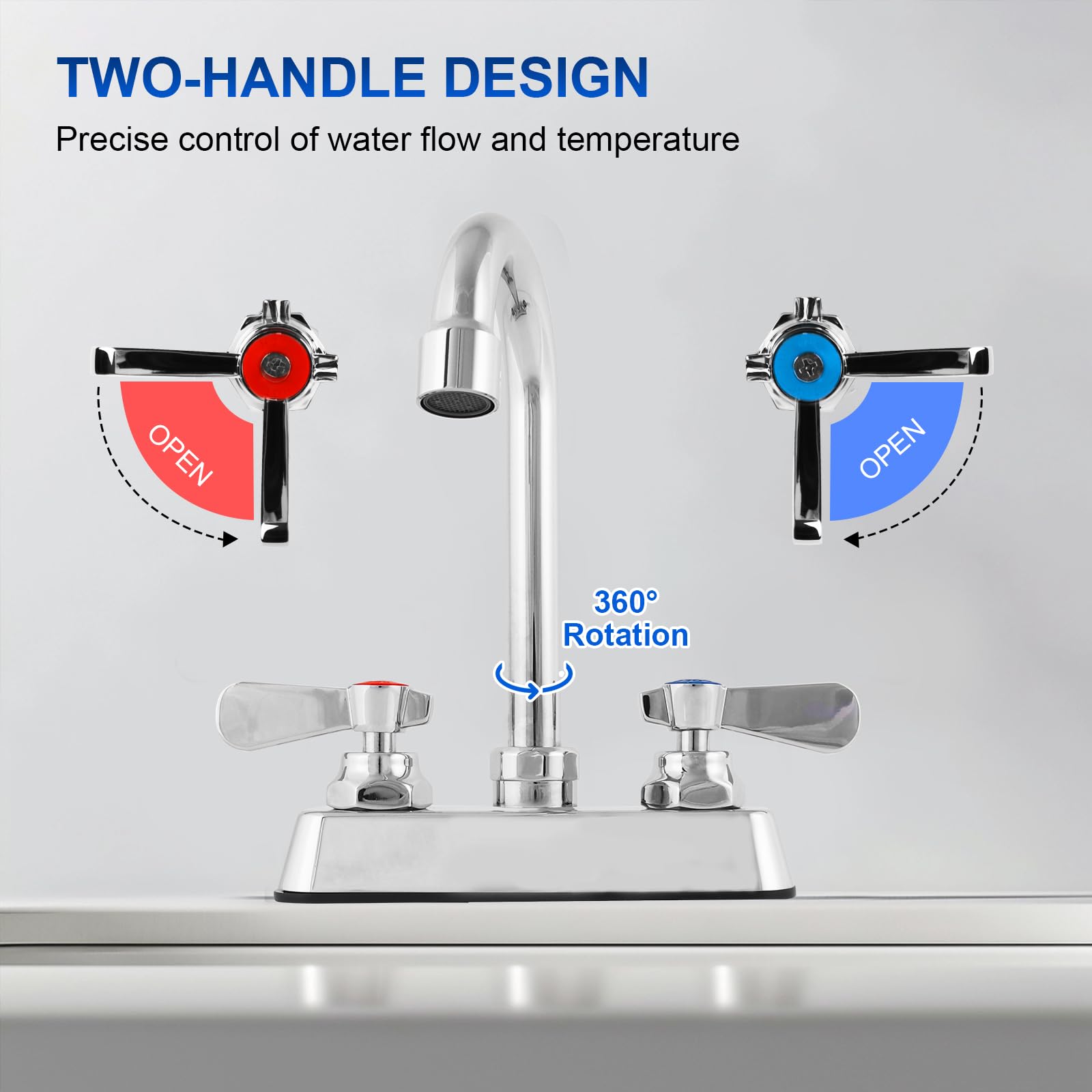 Upgraded Commercial Bar Sink Faucet 4 Inch Center Deck Mount Hand Sink Faucet Brass Constructed & Chrome Polished with 3-1/2" Gooseneck Spout & Ceramic Valve & Dual Lever Handles