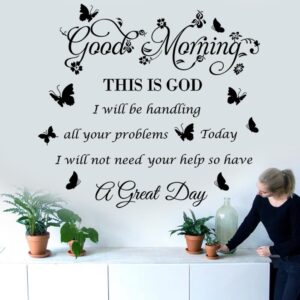 Bible Verse Wall Stickers Inspirational Quote Good Morning This is God Wall Decals Religious Wall Stickers Flower Butterfly Wall Decal for Bedroom, Living Room Office Bathroom Wall Decoration.