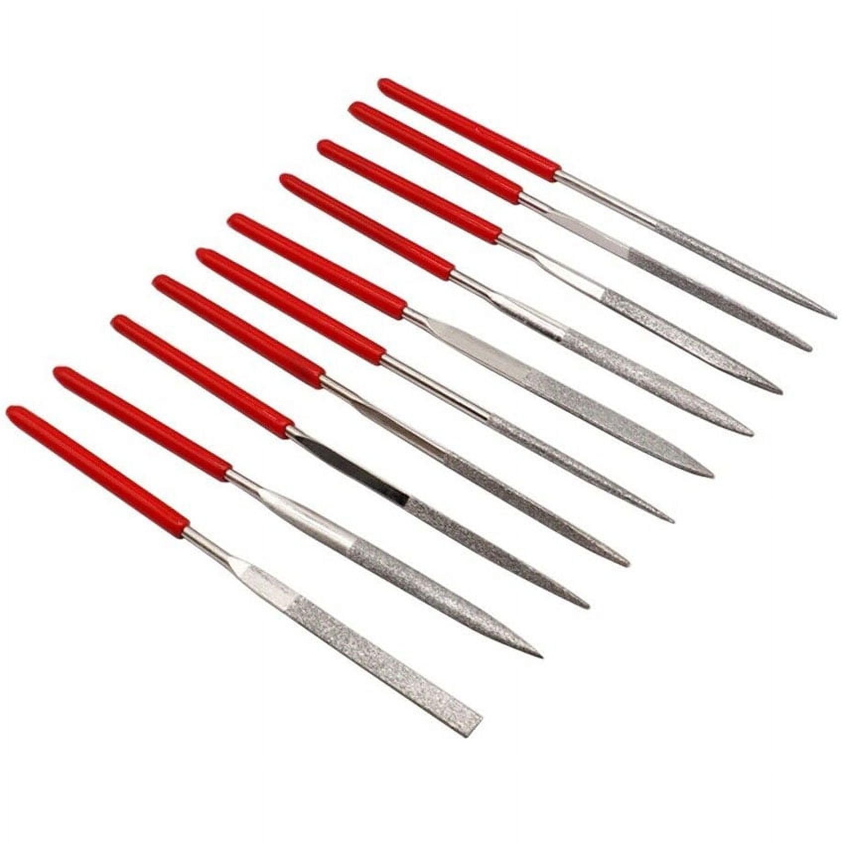 LNYMZD 10Pcs Red (3x140mm) Diamond Needle File Set, Mini Metal File Diamond File Set, Miniature and Model Files, Small File Jewelry Stone Carving Tools and Rasps