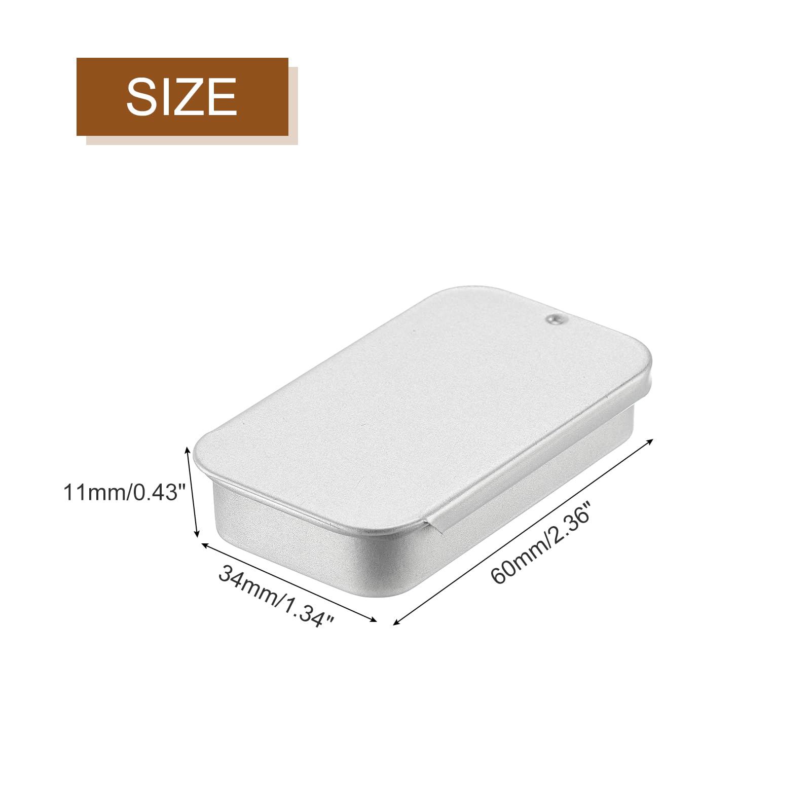 uxcell Metal Tin Box Containers, 2Pcs 2.4x1.3x0.4 Inch Silver Mini Portable Metal Slide Top Tin Containers for Jewelry Crafts