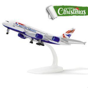 QIYUMOKE A380 British 1/300 Die-cast Metal Airplane Model -A380 Sky Jumbo a380 Model Plane with Stand (7.5 inches Long) for Aviation Enthusiast Gift or Display Decorations