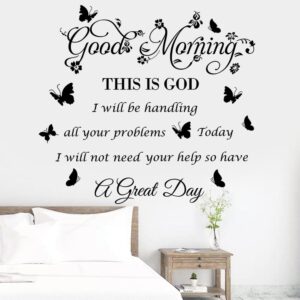 Bible Verse Wall Stickers Inspirational Quote Good Morning This is God Wall Decals Religious Wall Stickers Flower Butterfly Wall Decal for Bedroom, Living Room Office Bathroom Wall Decoration.