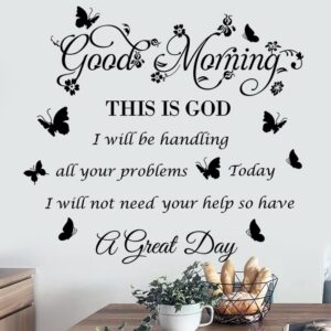 Bible Verse Wall Stickers Inspirational Quote Good Morning This is God Wall Decals Religious Wall Stickers Flower Butterfly Wall Decal for Bedroom, Living Room Office Bathroom Wall Decoration.