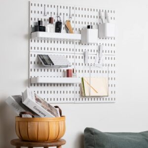 MULSAME Pegboard Combination Kit, Wall Mounted Storage Set with 8 Pegboards & 28 Accessories Hanging, White Peg Boards Organizer for Walls Display, Crafts Organization, Kitchen Organizer, 22" x 44"