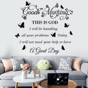 Bible Verse Wall Stickers Inspirational Quote Good Morning This is God Wall Decals Religious Wall Stickers Flower Butterfly Wall Decal for Bedroom, Living Room Office Bathroom Wall Decoration.