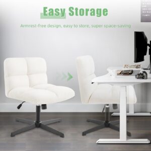 Criss cross chair, Thickened soft cushion,Cross-legged office chair in velvet fabric without arms and without wheels, adjustable tilt, height, make-up, office, home can use crisscross chair.（White）