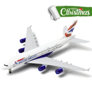 QIYUMOKE A380 British 1/300 Die-cast Metal Airplane Model -A380 Sky Jumbo a380 Model Plane with Stand (7.5 inches Long) for Aviation Enthusiast Gift or Display Decorations