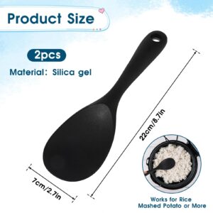 2Pcs Rice Spoon Paddle Silicone Black Rice Spoon Rice Cooker Spoon Non Stick Heat Resistant Kitchen Works for Rice Mashed Potato Salads