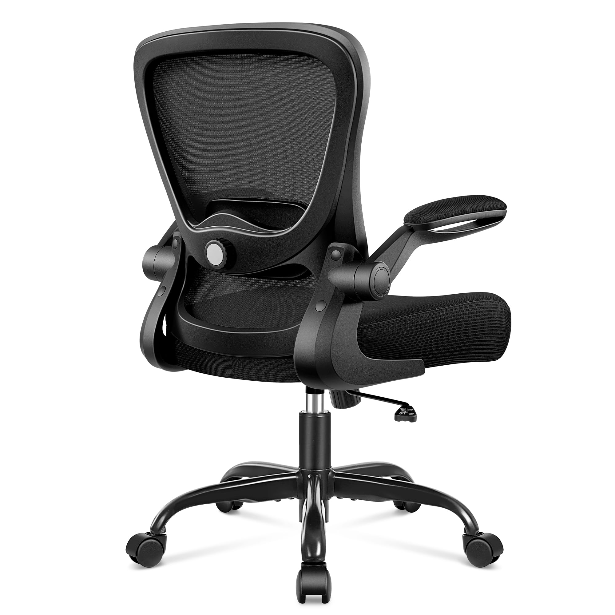 KERDOM Office Chair, Ergonomic Desk Chair with Adjustable Lumbar Support, Rolling Swivel Executive Computer Chair with Flip-up Armrest, Breathable Mesh Gaming Chair Home Office, Black Office Chair