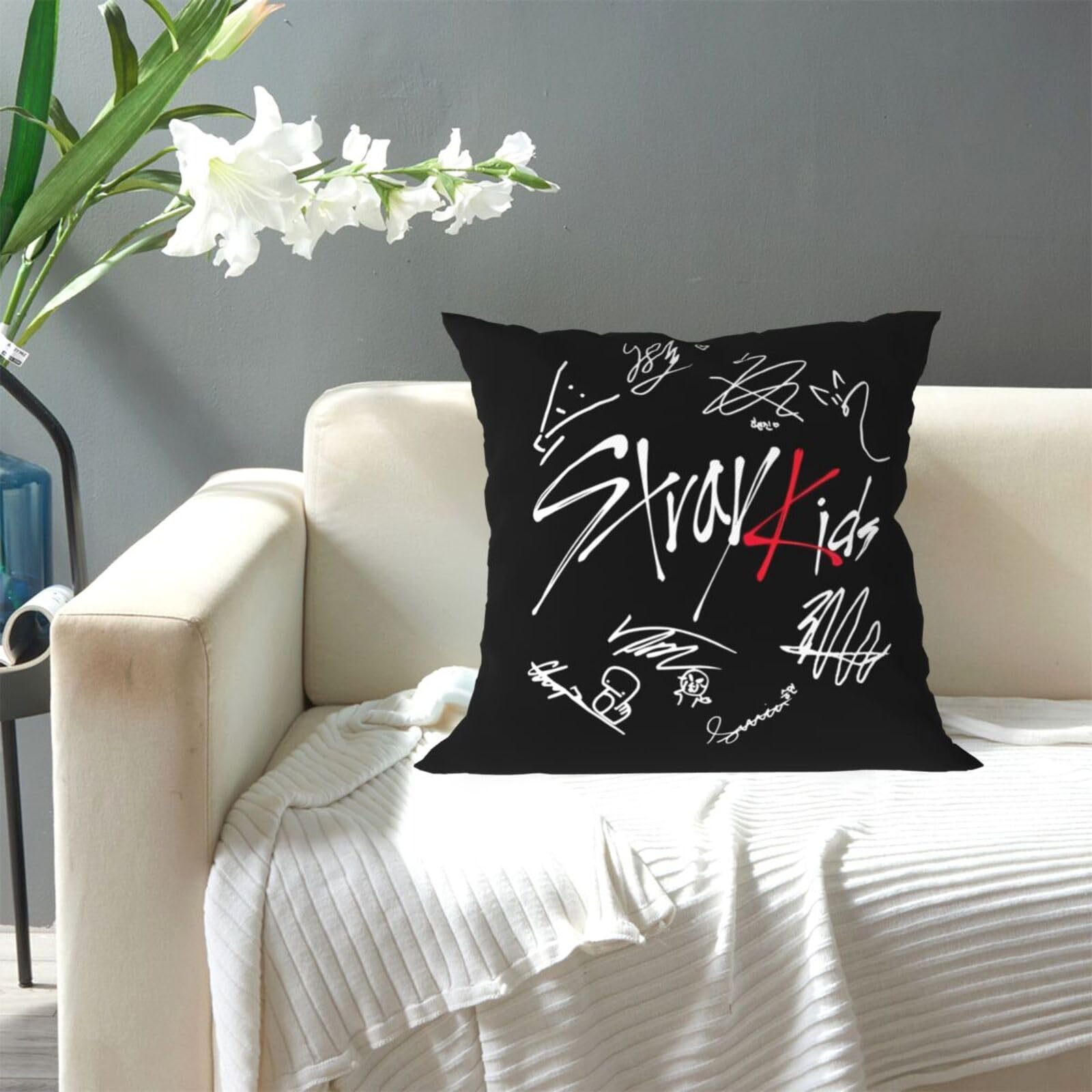 Kpop Stray Kids Throw Pillow Covers 18"X18" Decorative Soft Pillowcases Home Decor Living Room Cushion Cases for Bed Couch Car