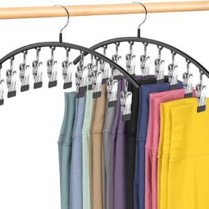 Legging Organizer for Closet,Pants Hangers, Metal Yoga Pants Hangers 2 Pack w/10 Clips, Space Saving Hanging Closet Organizer w/Closet Organizers and Storage for Pants Skirts Scarf Legging