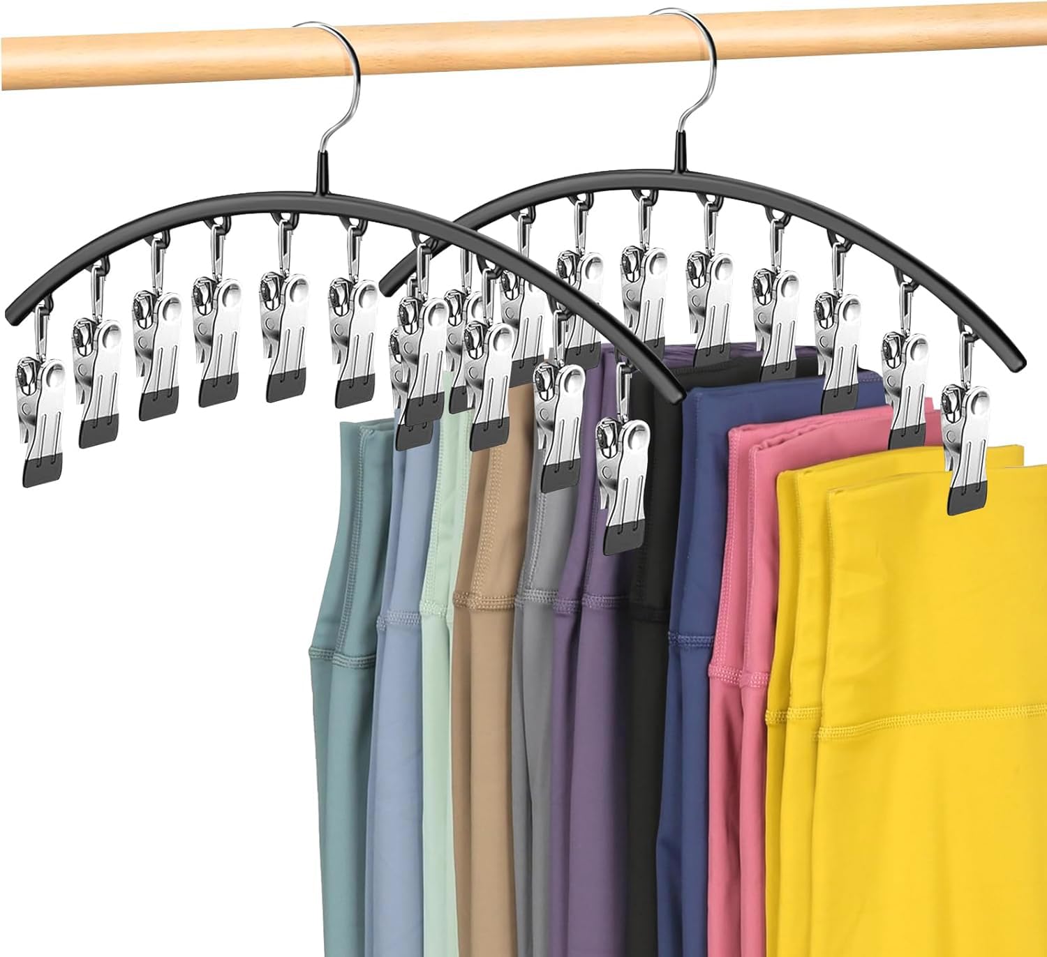 Legging Organizer for Closet,Pants Hangers, Metal Yoga Pants Hangers 2 Pack w/10 Clips, Space Saving Hanging Closet Organizer w/Closet Organizers and Storage for Pants Skirts Scarf Legging