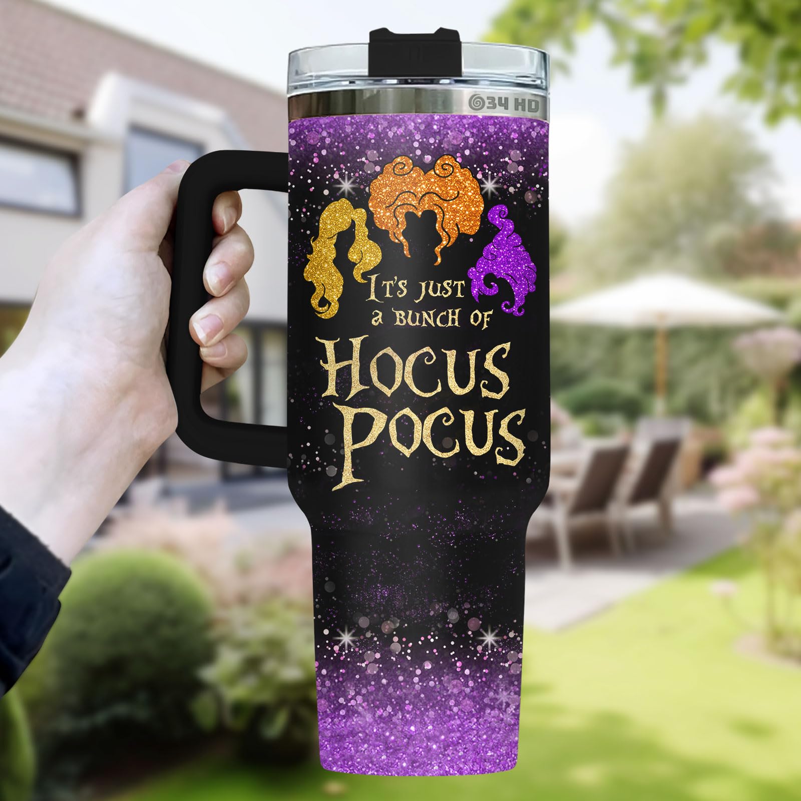 34HD Hocus Gifts for Women, Hocus Tumbler with Handle 40oz Stainless Steel, Witch Brew Tumbler, Christmas Gifts for Movie Lovers, Sanderson Sister Gifts