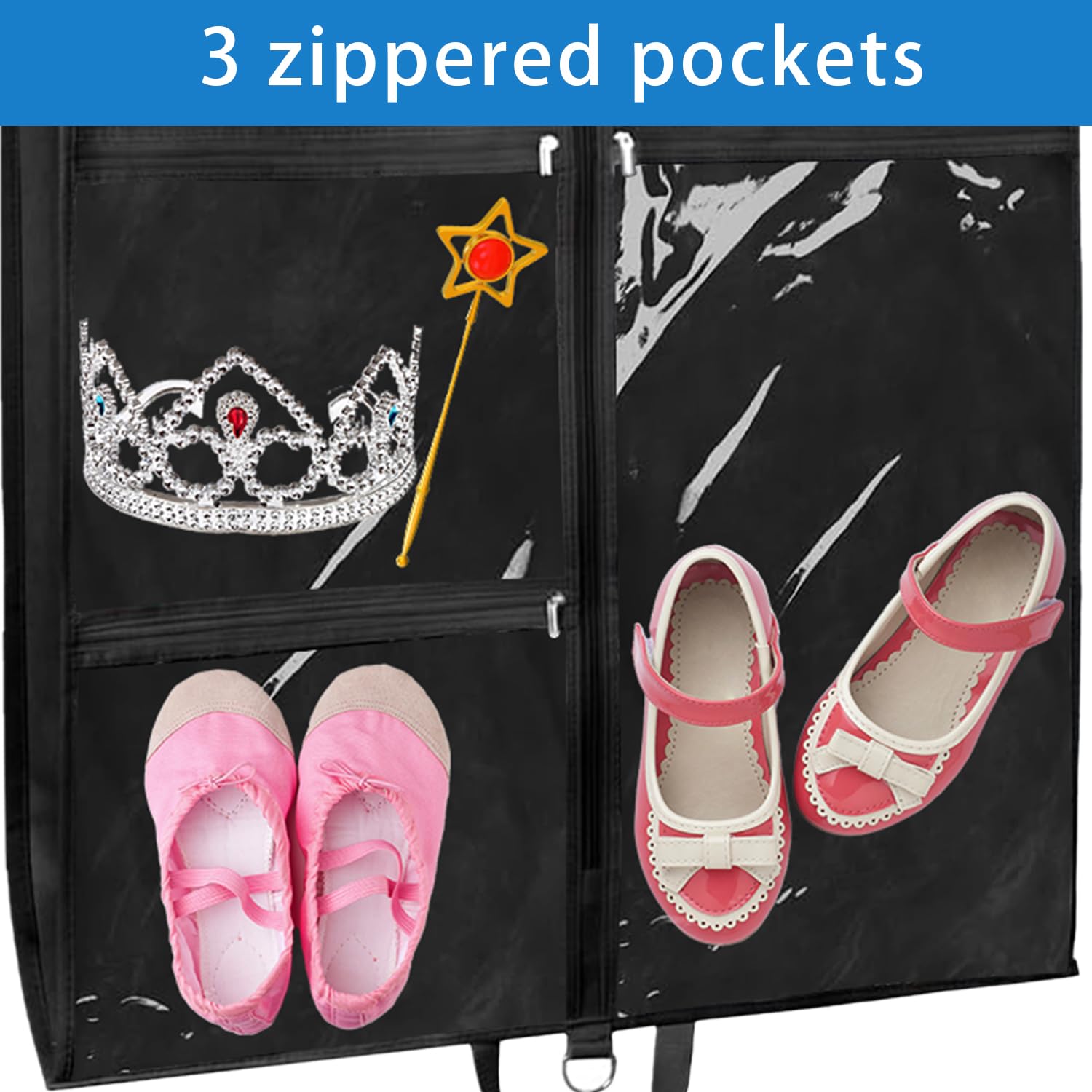 Dance Costume Garment Bags (2 Pack) 40 Inch Competition Dance Garment Bags with Pockets,2 Medium Clear Zipper Pockets and 1 Large Zippered Pocket