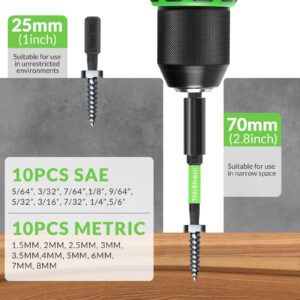 Impact Hex Head Allen Wrench Drill Bit Set 20+1pcs (Metric&SAE), 1/4” Hex-Shank S2 Steel Hex Bits Set with Quick-Change Adapter, Perfect for Home DIY-Father's Day Gift, CNC Magnetic Tips