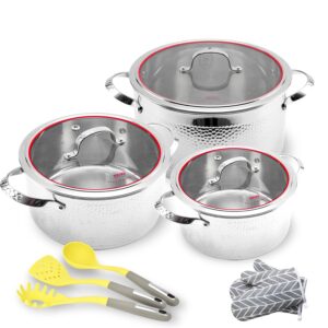 dsp 8 in 1 premium stainless steel stockpot sets 3 5 10 quart with lids - versatile induction & multi-stove compatible large cooking pot, ideal for soup, gumbo & stew, durable, dishwasher safe