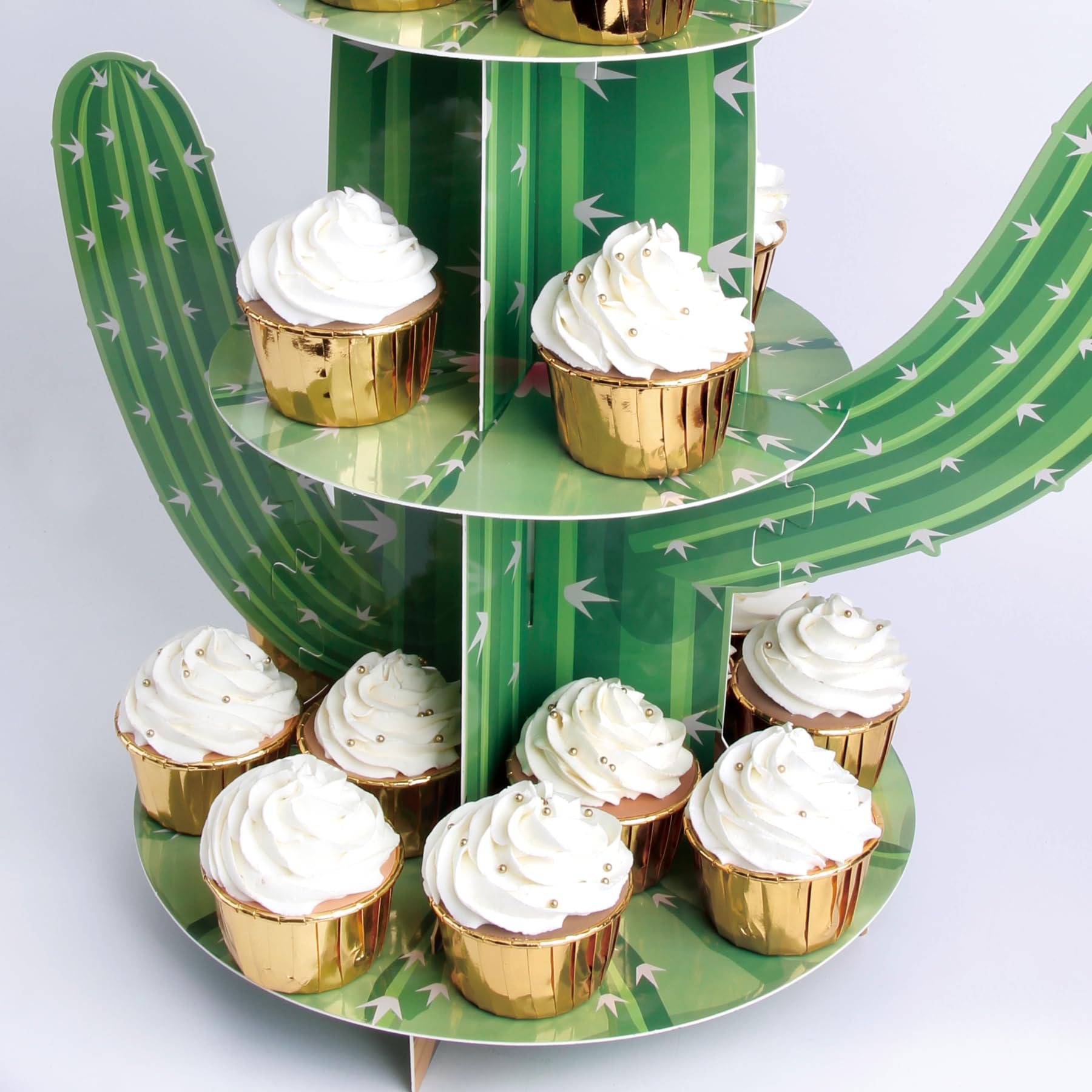 KARAQY 3 Tier Cactus Cupcake Stand, Green Cactus Shape Cupcake Holder for Mexican Fiesta Party Supplies, Taco Party Decorations, Cinco De Mayo Party Favors