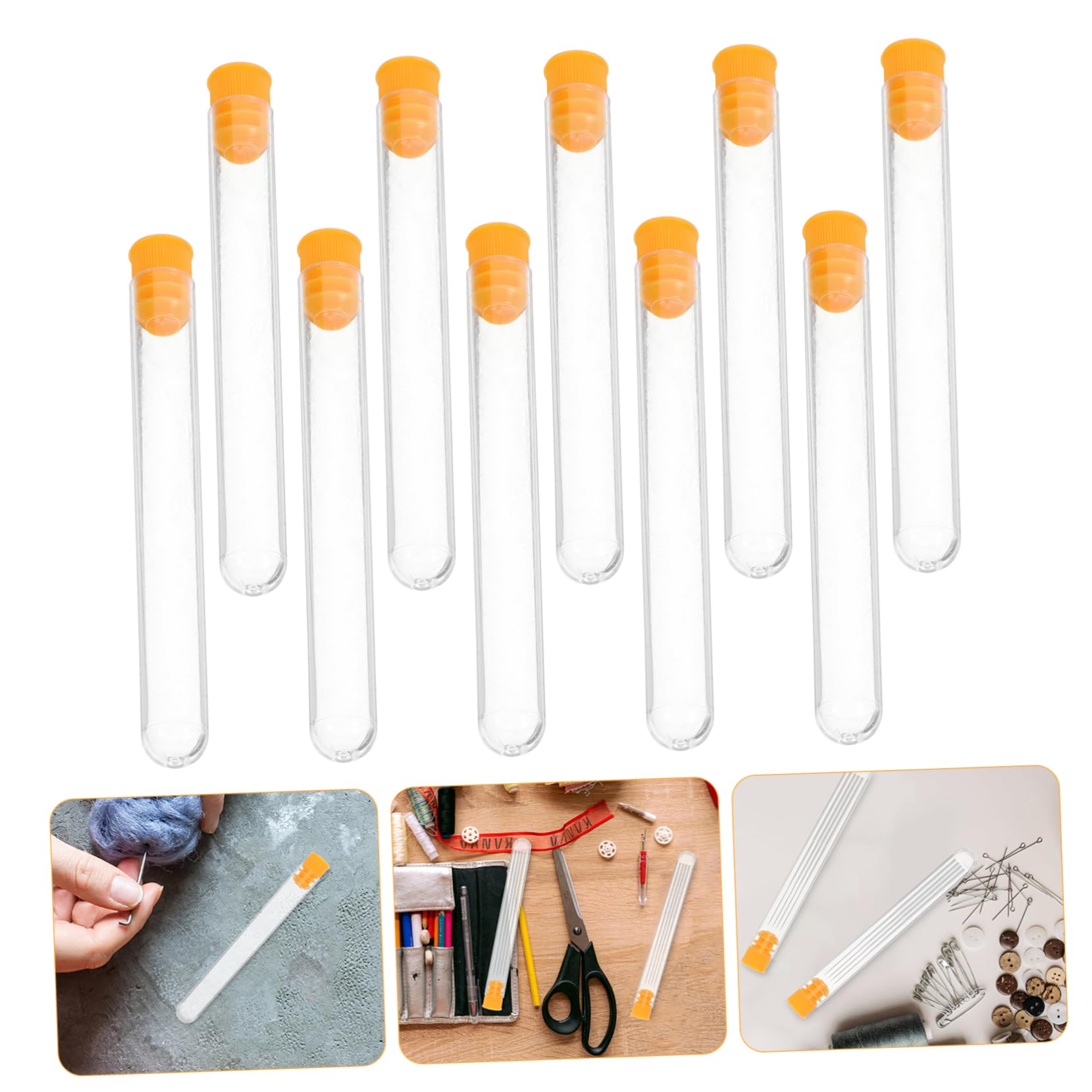 Hoement 10Pcs Transparent Needle Tubes with Caps Cross Stitch Sewing Needle Dispenser Organizer Plastic Storage Bottles for Crafting and Bead Organization