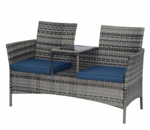 patloom outdoor patio loveseat set with coffee & cushions, 2-seat wicker for rattan, garden, lawn weather resistant