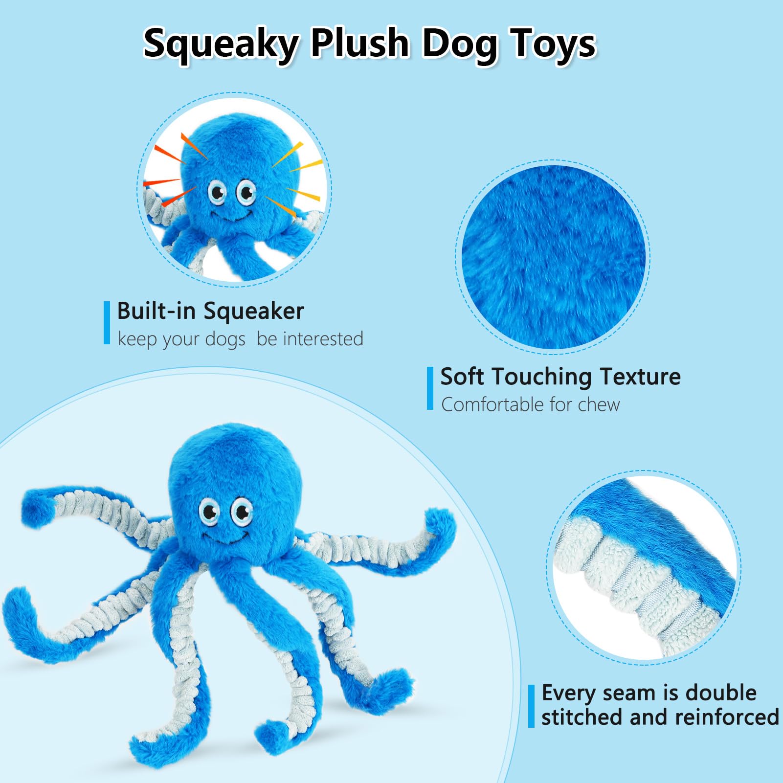 Eneston Large Squeaky Dog Toys Octopus Stuffed Puppy Toys- Tug of War Dog Toys Interactive Plush Dog Chew Toys for Small, Medium and Large Dogs