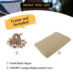 GOTRUTH 10x20 Canopy Replacement Cover, Carport Replacement Canopy Top Cover for 10' x 20' Frame, 800D Heavy Duty Waterproof & UV Protected Car Canopy with Ball Bungees (Frame is not Included) (Beige)