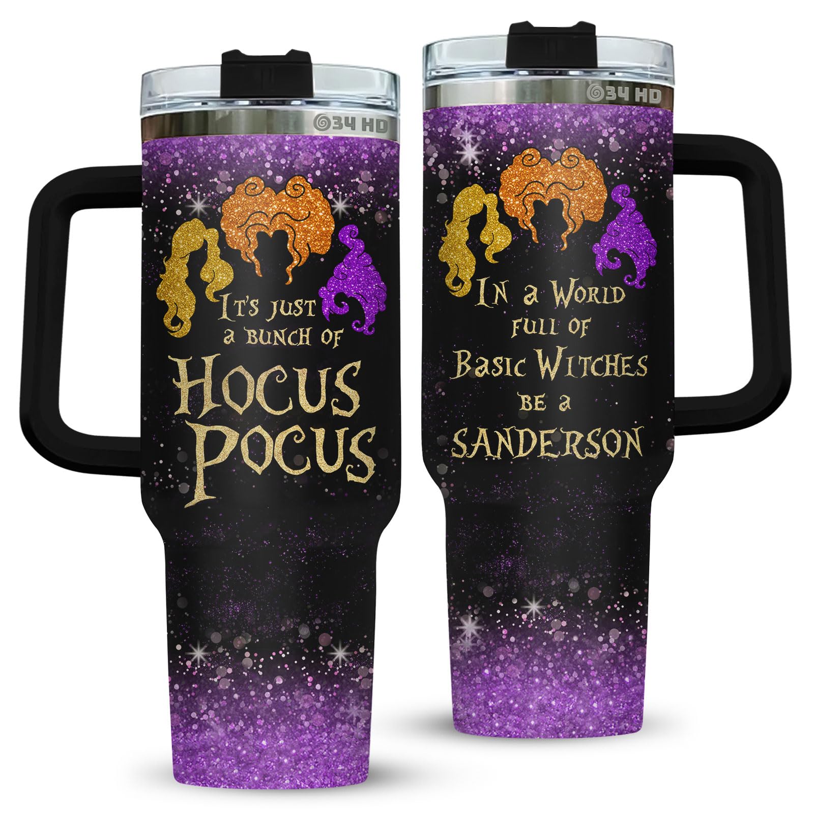 34HD Hocus Gifts for Women, Hocus Tumbler with Handle 40oz Stainless Steel, Witch Brew Tumbler, Christmas Gifts for Movie Lovers, Sanderson Sister Gifts