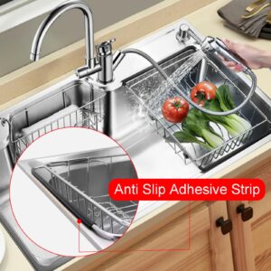 YHan Expandable Dish Drying Rack, Rustproof Stainless Over Sink Dish Drainer Rack Basket Shelf, 304 Stainless Steel Metal Dish Drainer in Sink or On Counter Organizer Dish Dryer Rack for Inside Sink