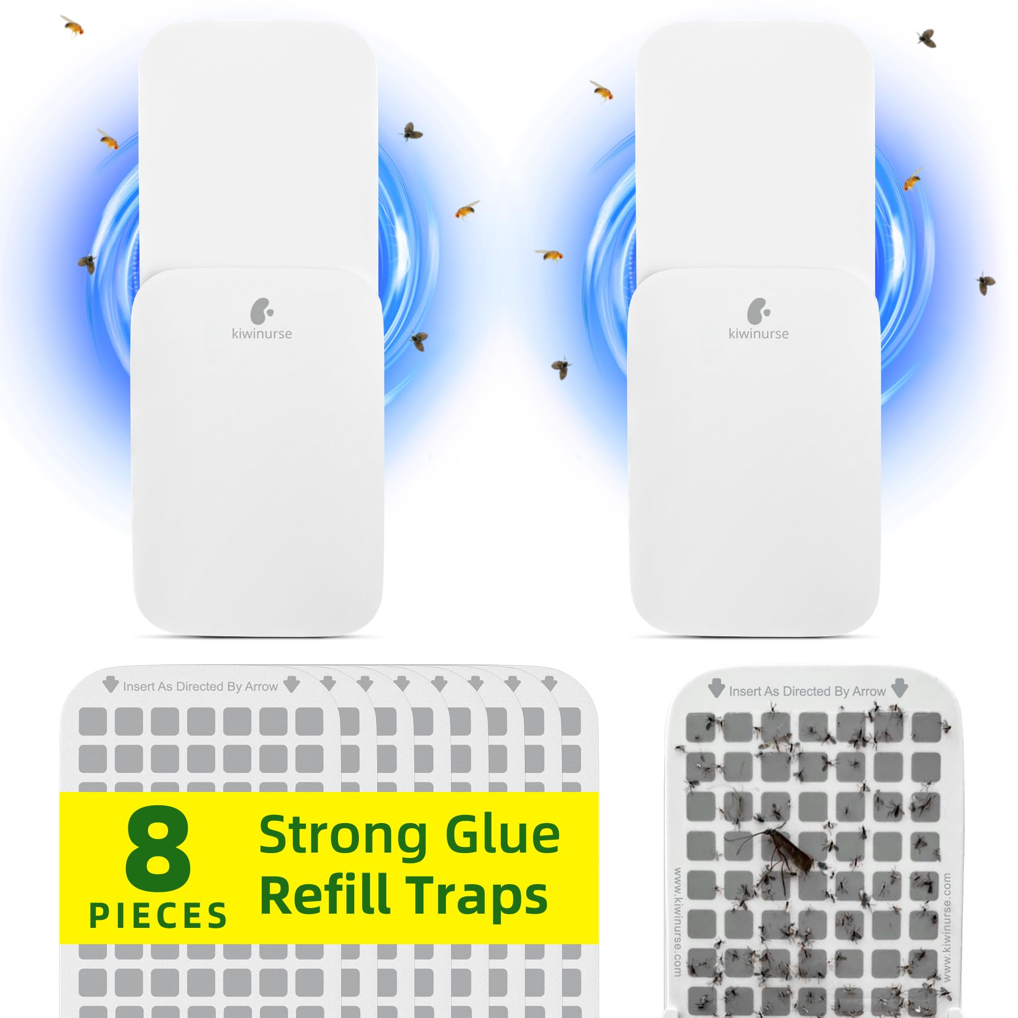 Kiwinurse Fruit Fly Traps for Indoors (2 Traps + 8 Glue Cards), Gnat Traps for House Indoor, Fly Traps Indoor for Home with Flying Insect Trap Refills