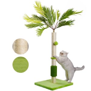 meowhomm cat scratching post, cat palm tree for indoor cats with natural sisal scratch pole hanging sisal ropes and balls, cute 40" tall cat scratcher for large cat and kittens