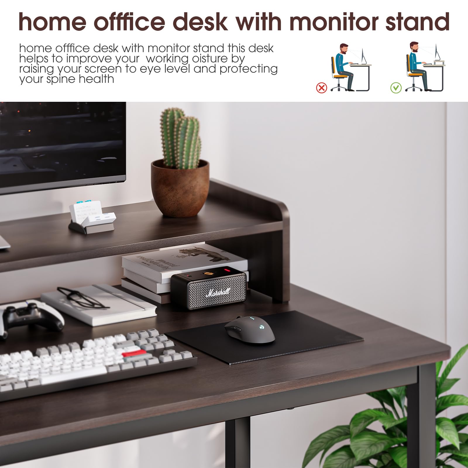 GZSHIYITECH 45" Home Office Desk with Monitor Stand, Can Place 2 Monitors, Can be Used as a Game Desk or Computer Desk ，Modern Design Corner Desk (Black)