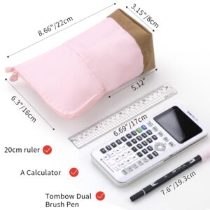 CICIMELON Foldable Standing Pencil Pen Case with Compartments Large Capacity Pencil Pouch Bag School Aesthetic Supplies for Girls Boys Adults Pink