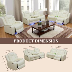 GEBADOL Power Reclining Sofa Set, Living Room Furniture Set with USB Ports, Leather Recliner Couches Set for Living Room/Apartment/Office/Home Theather (Creamy White, Sofa)