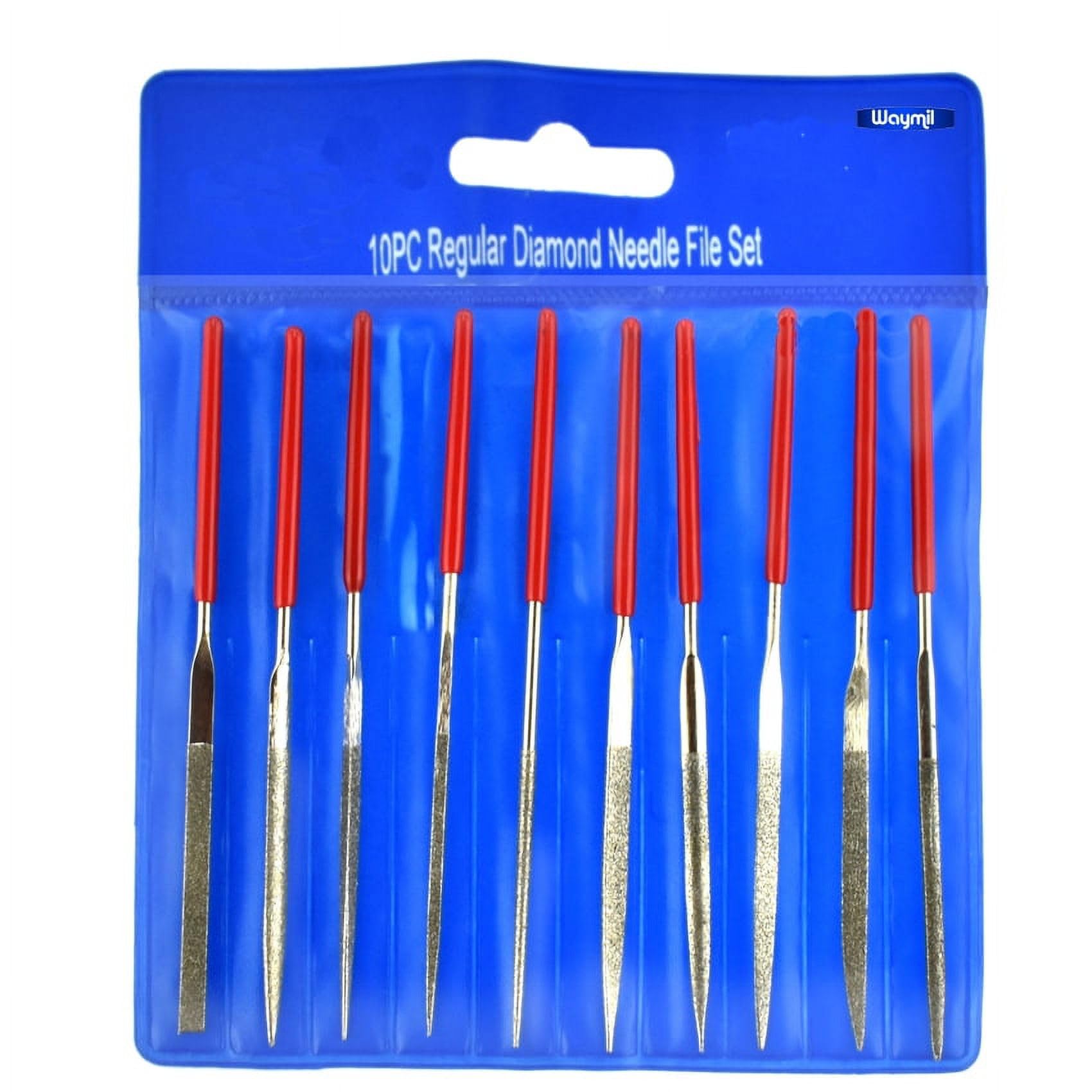 LNYMZD 10Pcs Red (3x140mm) Diamond Needle File Set, Mini Metal File Diamond File Set, Miniature and Model Files, Small File Jewelry Stone Carving Tools and Rasps