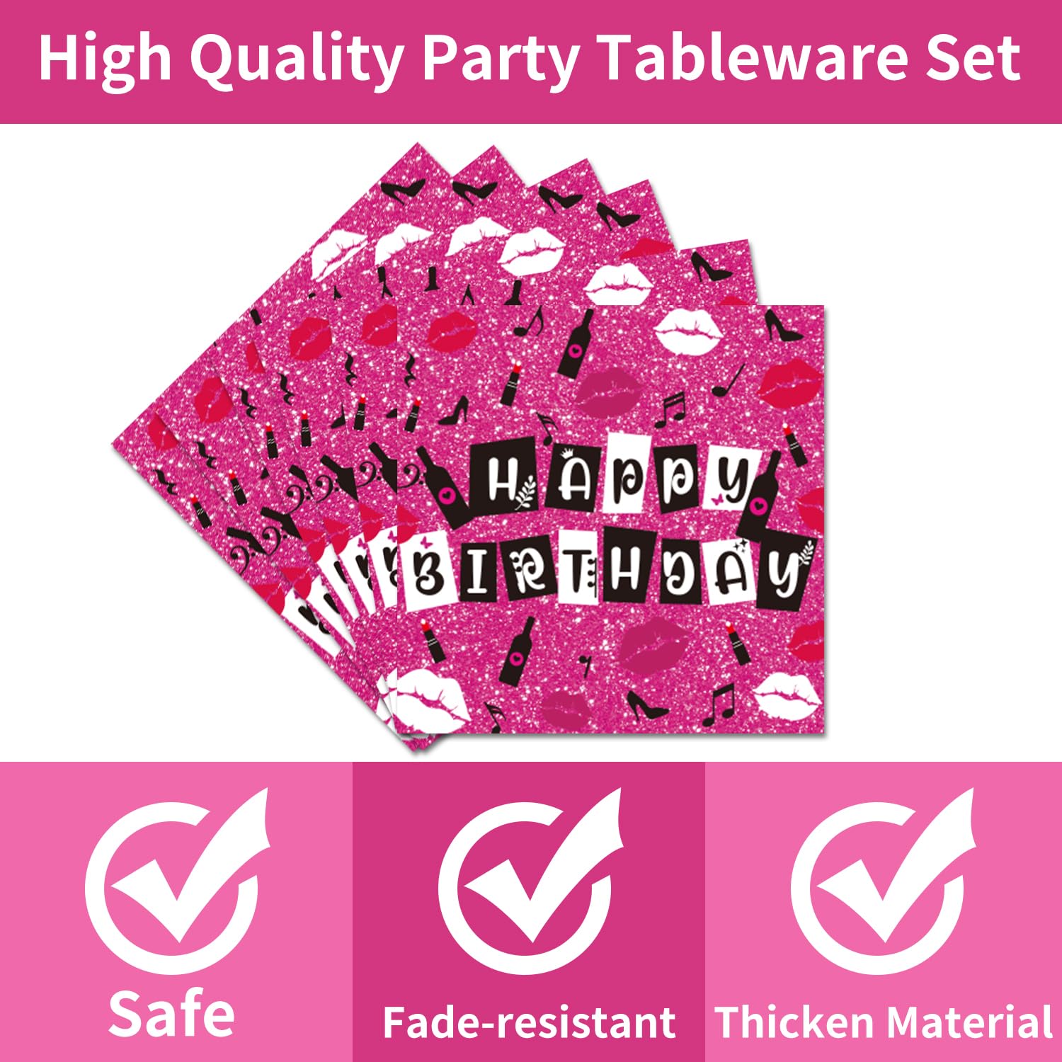 Girls Party Supplies Birthday Tableware - 96 Pcs Burn Book Lips Plates and Napkins Sets with Forks, So Fetch Women Movie Party Decorations, Bridal Shower Disposable Dinnerware, Serves 24