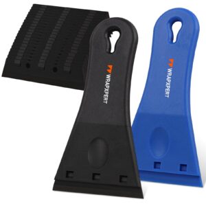 wrapxpert plastic razor blade scraper,2 pack plastic scrapers with 20 pcs extra 3" scraper razor blades to remove adhesvie,stickers,labels,paper