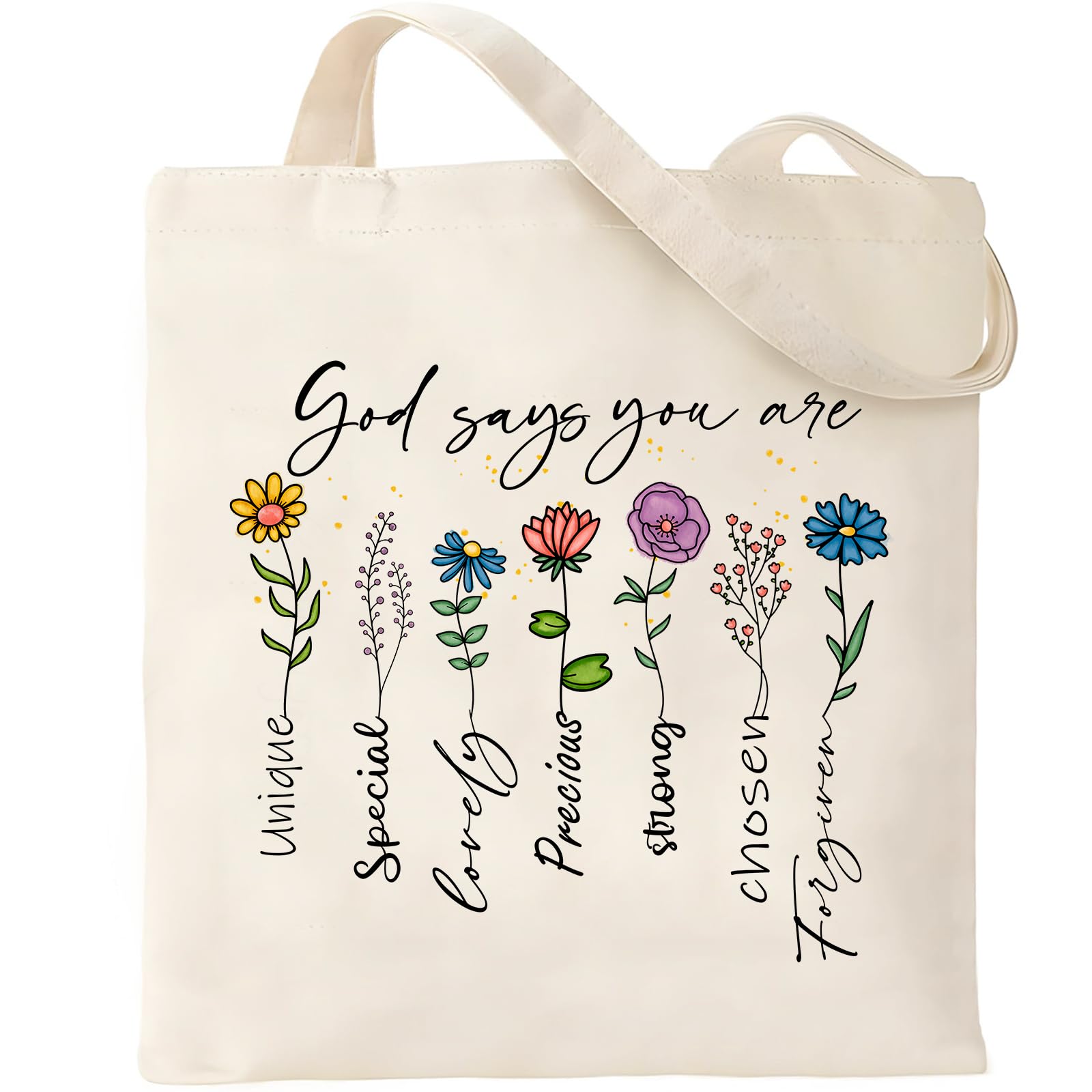 Haukea God Says You Are Bible Canvas Tote Aesthetic Floral Christian Tote Bags Inspirational Gifts for Women Faith Based Gifts Religious Gifts Church Bags