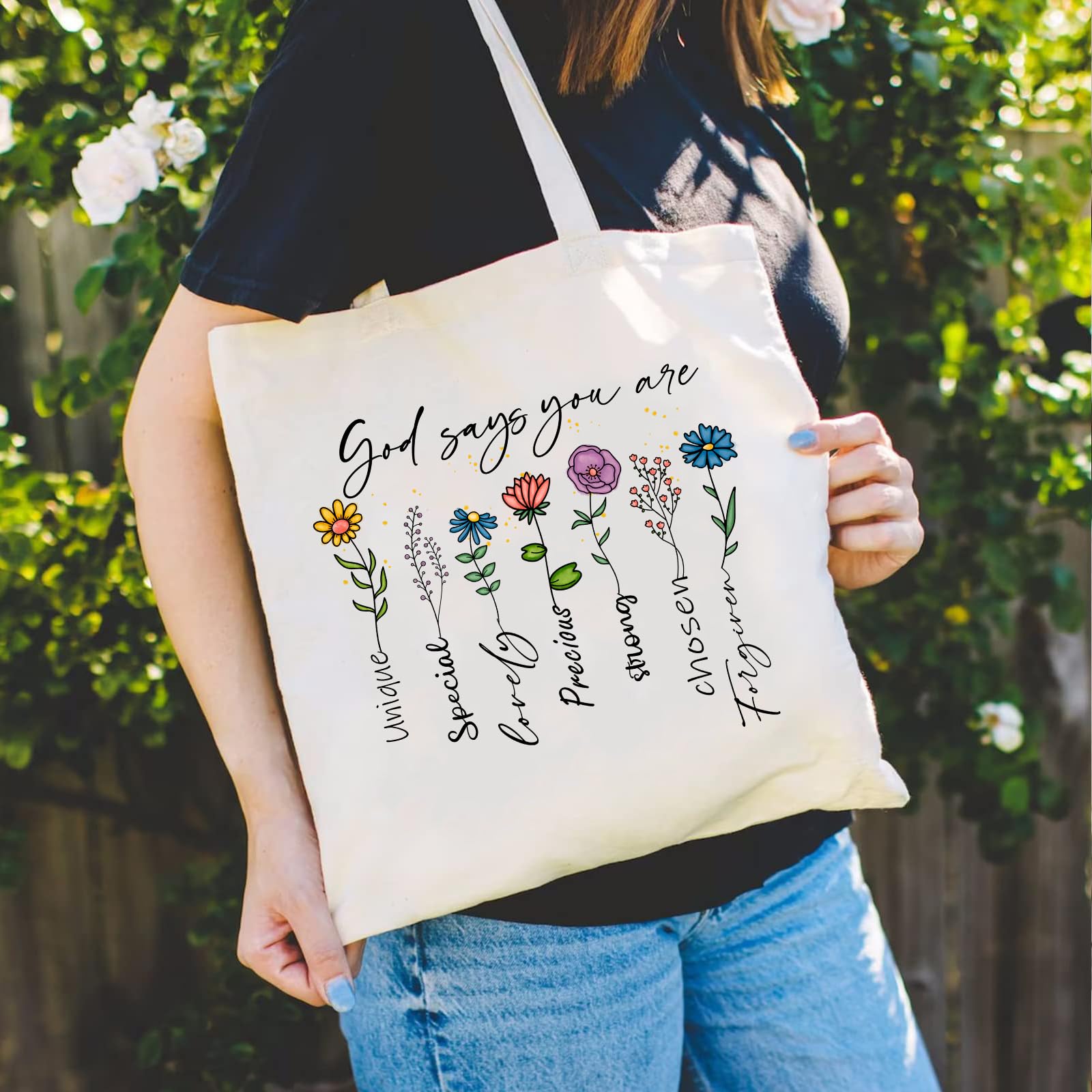 Haukea God Says You Are Bible Canvas Tote Aesthetic Floral Christian Tote Bags Inspirational Gifts for Women Faith Based Gifts Religious Gifts Church Bags