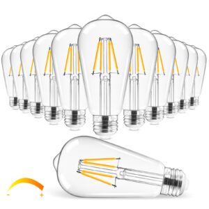 hizashi edison bulbs 40 watt led dimmable, e26 led bulb 2700k warm white, st58/st19 vintage light bulbs, ul listed, 4w 450lm 95+cri e26 base, clear glass, pack of 12