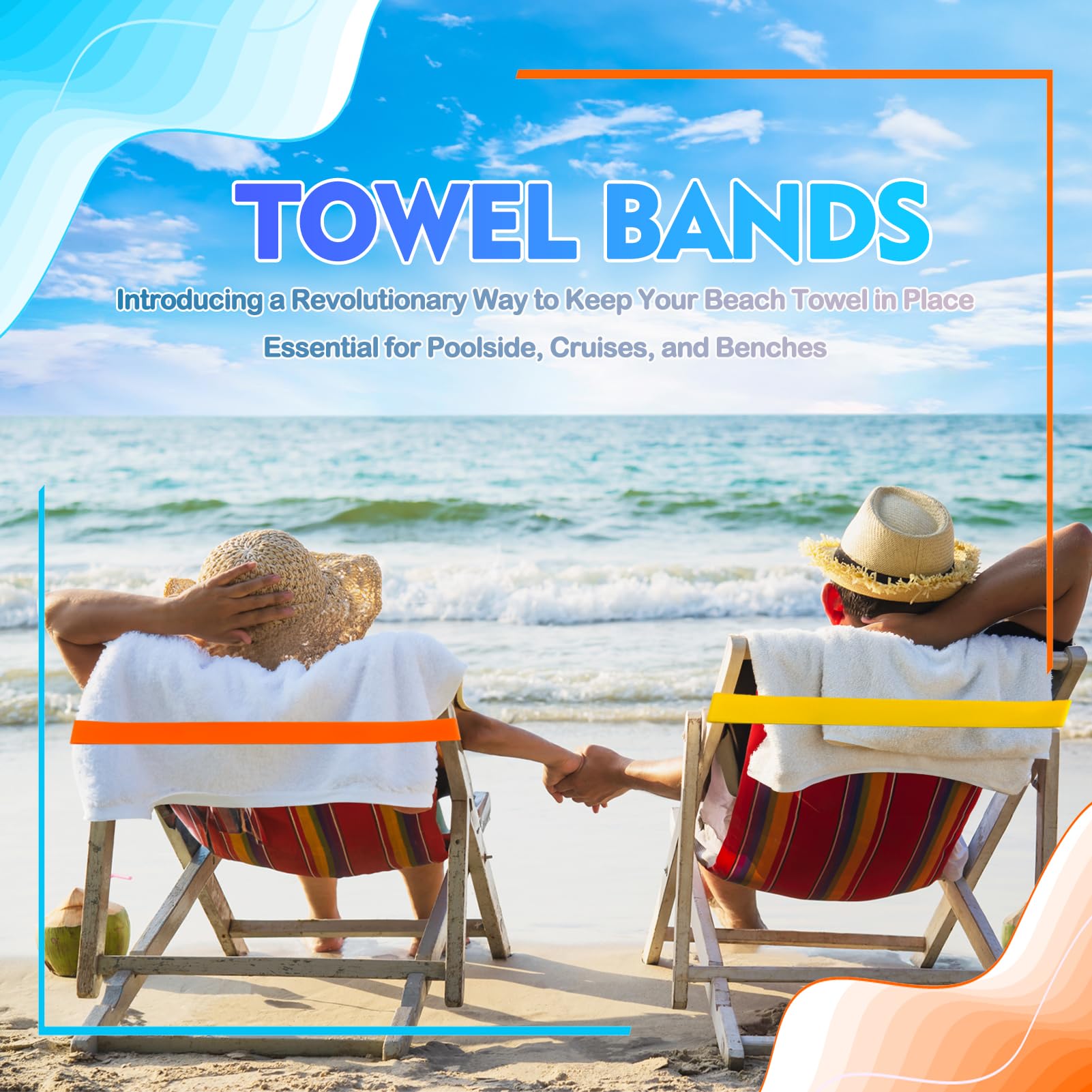 Tailoreadily 6 Pack Towel Bands, Beach Pool Cruise Chair Essentials, Keep Towel from Blowing Away, Beach Accessories for Vacation Must Haves, Great Alternative to Beach Towel Clips