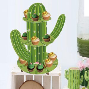 KARAQY 3 Tier Cactus Cupcake Stand, Green Cactus Shape Cupcake Holder for Mexican Fiesta Party Supplies, Taco Party Decorations, Cinco De Mayo Party Favors