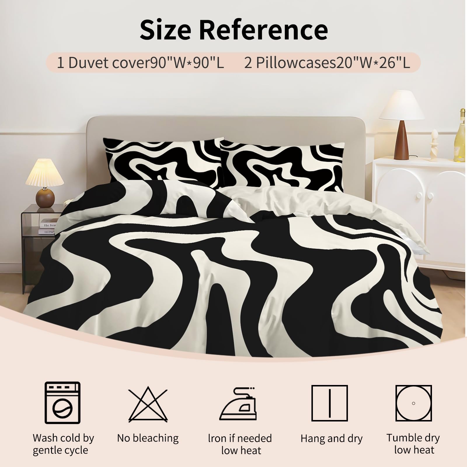 Rvciby Girls Black and White Stripe Duvet Cover Queen Size,Cotton and Polyester Trendy Duvet Cover Comforter Cover Set with Corner Ties &Zipper Closure,1 Duvet Cover&2 PillowShams for Boys Women Man